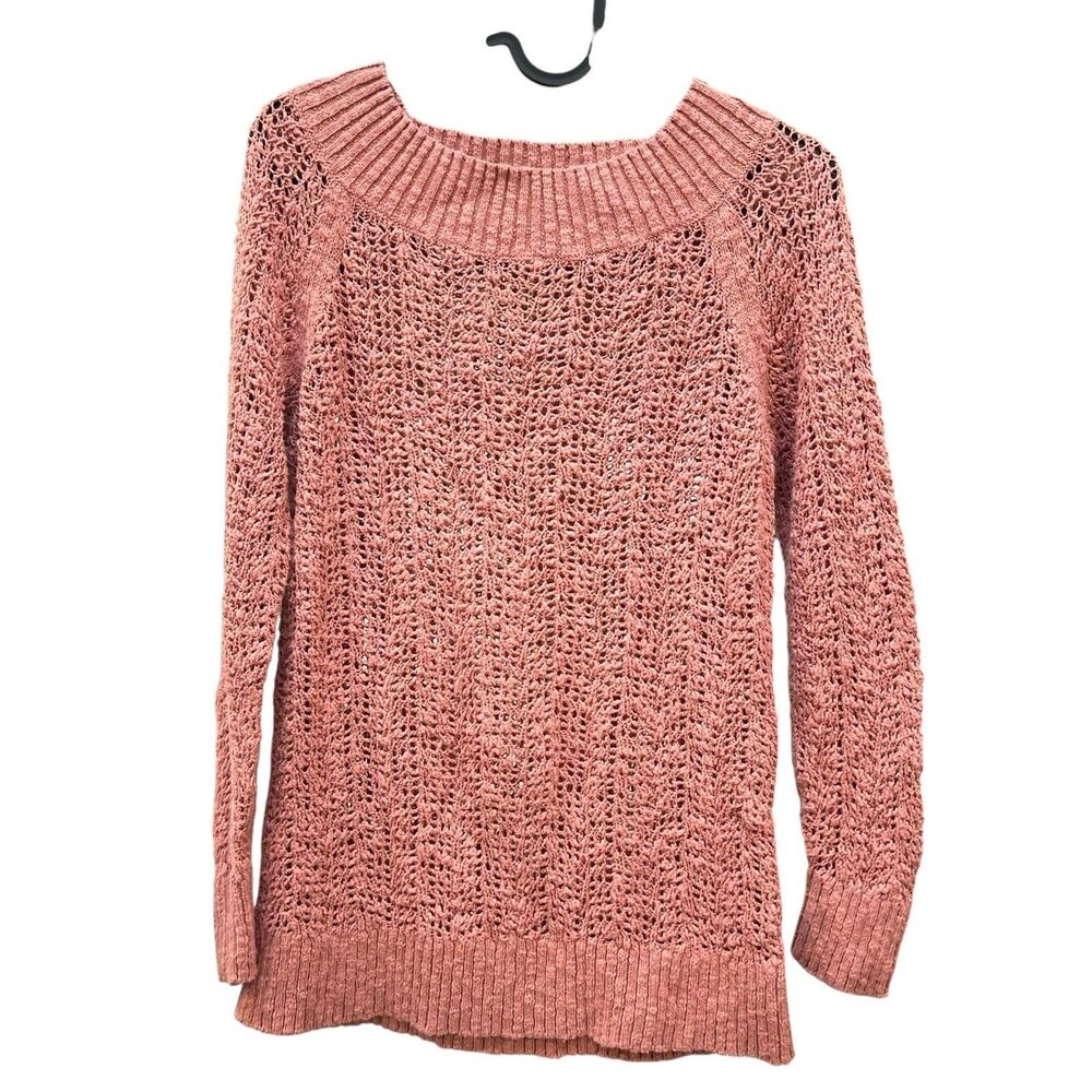 Loft Dusty Rose Open Weave Knit Sweater Women’s XS Cotton Blend Soft Girl whimsy